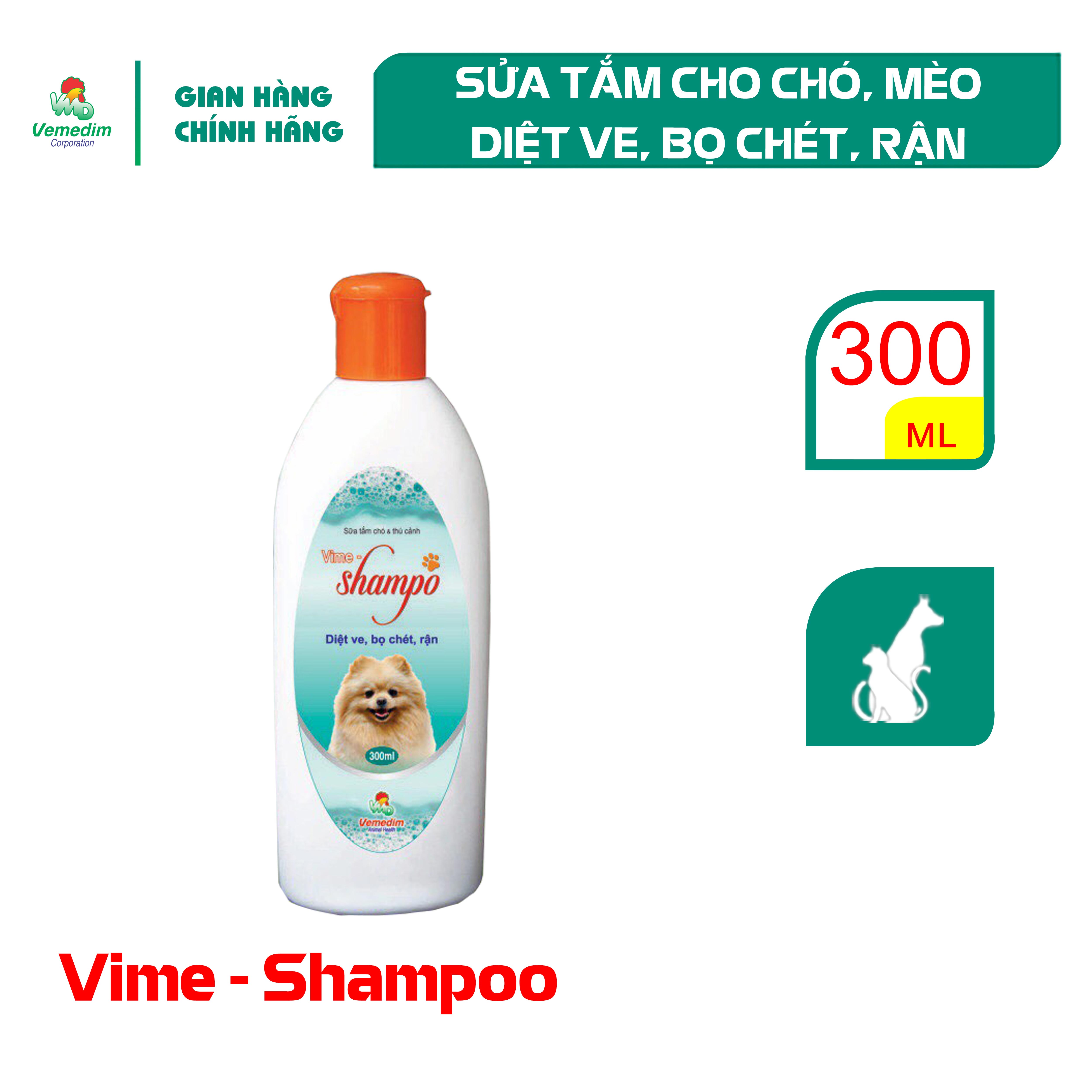 "Hoàn tiền đến 10%" Vemedim Vime Shampo, sữa tắm cho chó mèo diệt ve, bọ chét, rận, chai 300ml