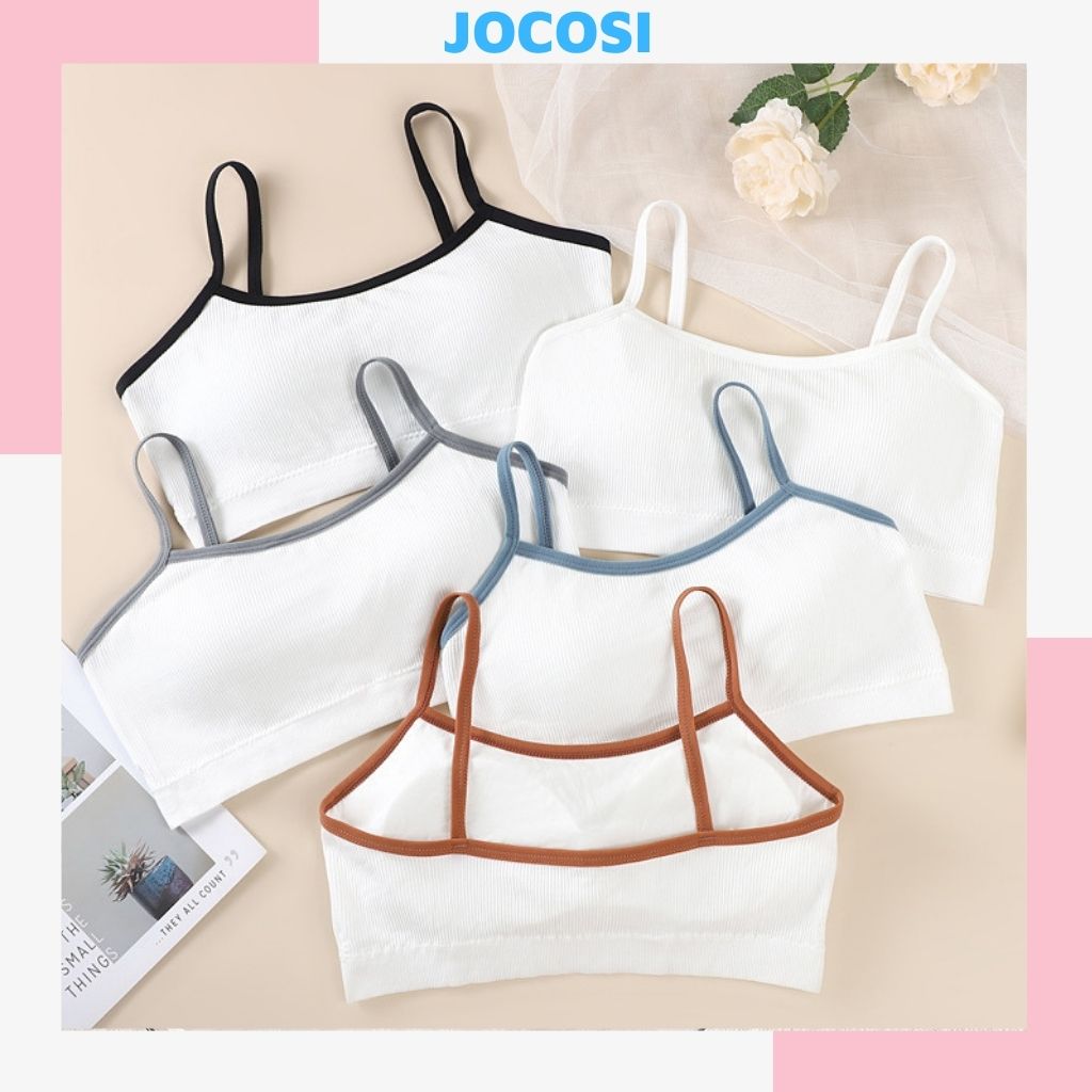 Áo bra nữ 2 dây gân tăm dáng croptop  không gọng đệm mút mỏng có thể tháo rời JOCOSI 7868