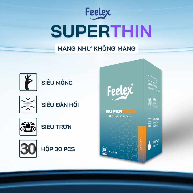 Bao cao su Feelex Superthin siêu mỏng nhiều mùi hương nhiều gel bôi trơn