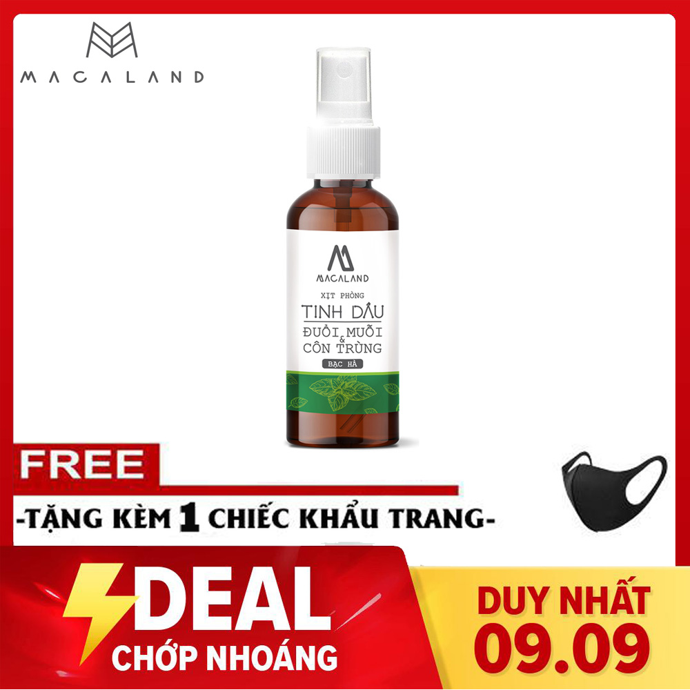 (Mua 1 Tặng 1) Xịt phòng Tinh Dầu Đuổi Muỗi Và Côn Trùng Sả Chanh/ Bạc Hà/ Hương Hoa Cho Phòng Ngủ Của Bé Yêu 50ml MACALAND khử mùi thư giãn với hương thơm dễ chịu