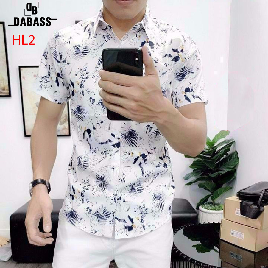 [HCM]Áo Sơ Mi Nam Tay Ngắn Hình Họa Tiết Hoa Lá Thời Trang Mùa Hè Chất Vải Mềm Mát Dễ Phối Đồ