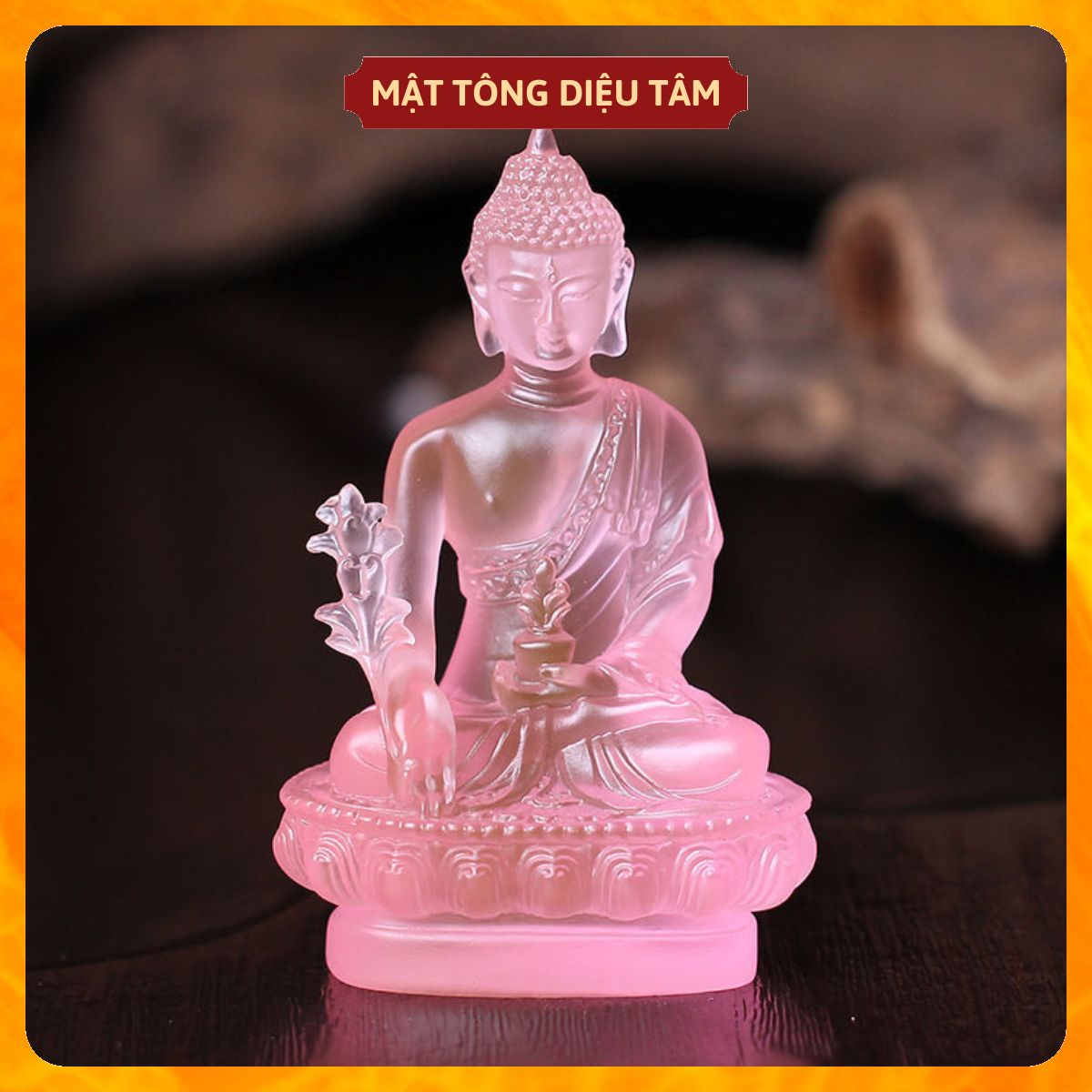 Phật Dược Sư Tượng lưu ly Màu Hồng Cao 12cm tượng phật mật tông đồ thờ cúng