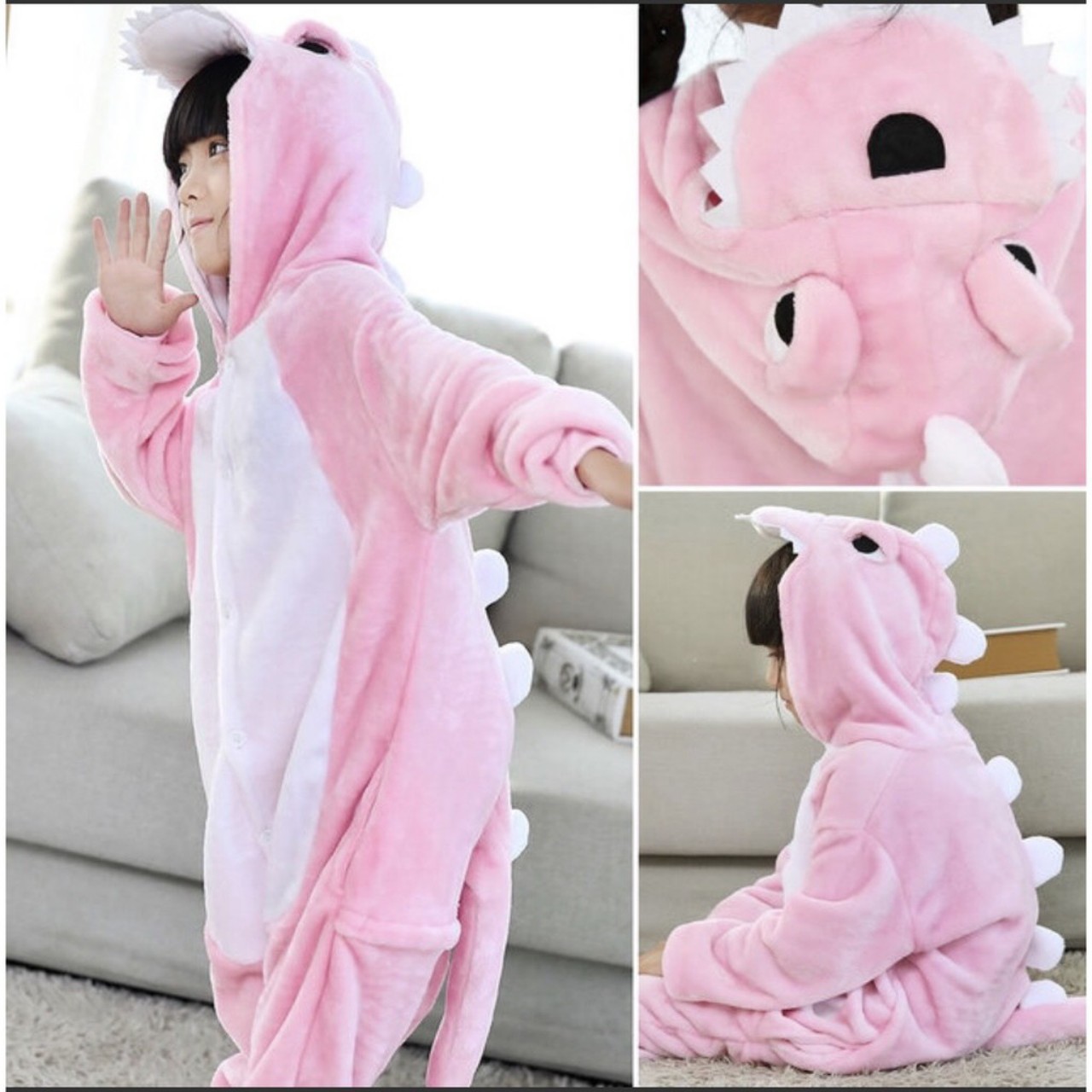 Bộ quần áo khủng long màu hồng người lớn size L(168 - 178cm)