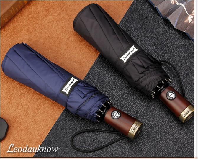 ô cán ngắn tự động 2 chiều cán gỗ bọc đồng khắc logo Leodauknow xuất Nhật, ô dù đi mưa cao cấp, ô dù chống tia UV tuyệt đối, ô dù giá rẻ