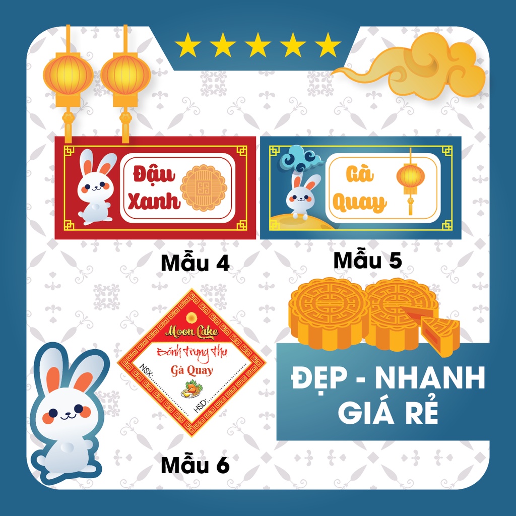 Tem bánh trung thu 100 tem mẫu 4.5.6