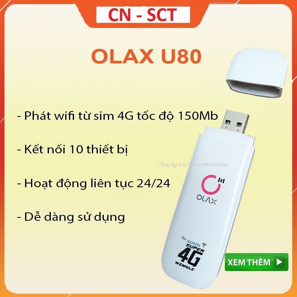 Usb Dcom Phát Wifi 4G Olax Hico U80 Ultra Tốc Độ Cao 150Mb Chính Hãng, Chia Sẻ Cho 10 Thiết Bị - Cắm Là Chạy