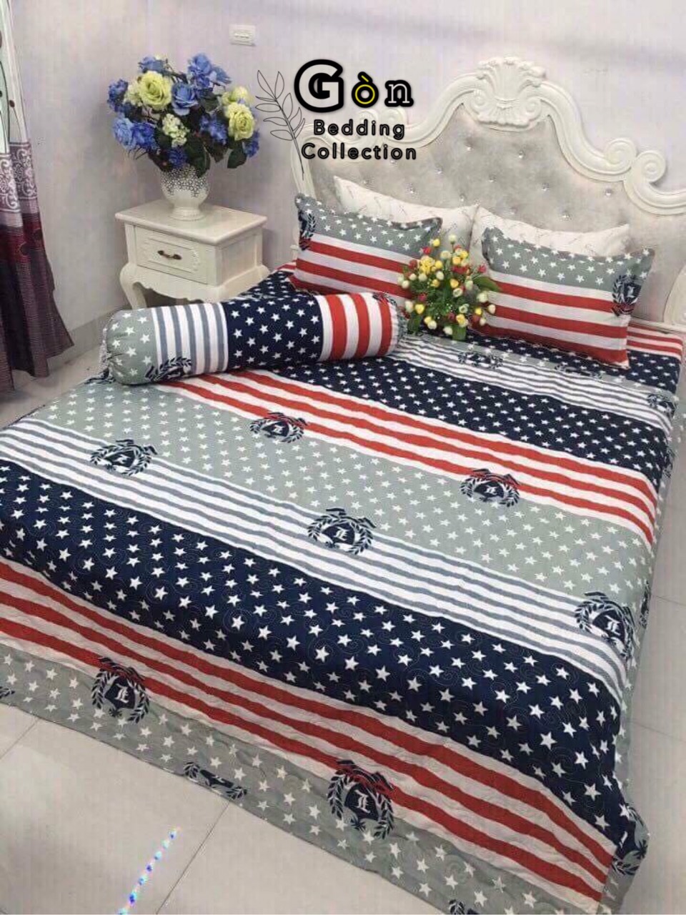 Bộ Chăn Ga Gối Cotton Poly , Lá Cờ Mỹ , Chất Liệu Thoáng Mát , Kích Cỡ Đa Dạng , By. Gòn