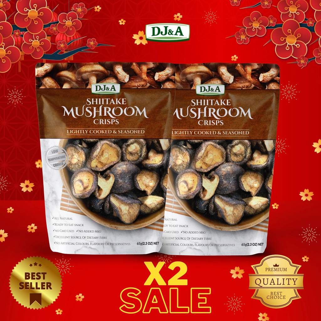 2 Gói Nấm Hương Sấy Giòn DJ&A 65g - Snack Nấm Hương Sấy - Tốt cho sức khỏe