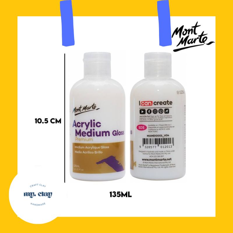 Phủ bóng, phủ bảo vệ đất sét chống nước, tranh acrylic, đất nặn tự khô, tranh số hoá Mont Marte 135ml