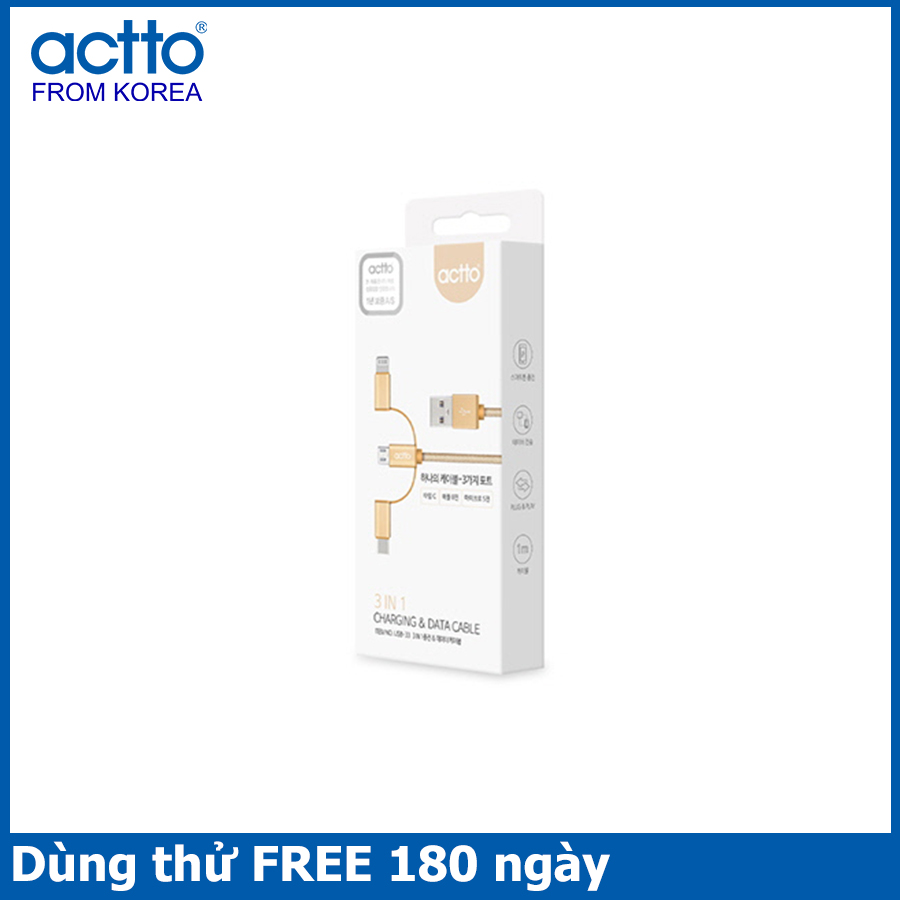 Cáp sạc 3 trong 1 dài 1m - 3 in 1 charging &amp; data cable actto usb-33