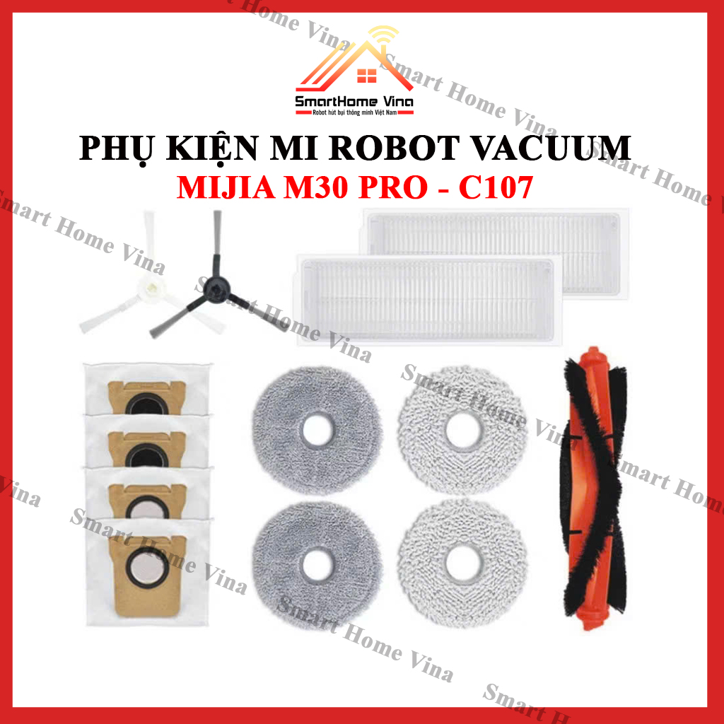 Phụ kiện robot hút bụi Xiaomi robot vacuum Mijia M30 Pro, Chổi quét, lọc bụi, chổi cạnh, khăn lau.