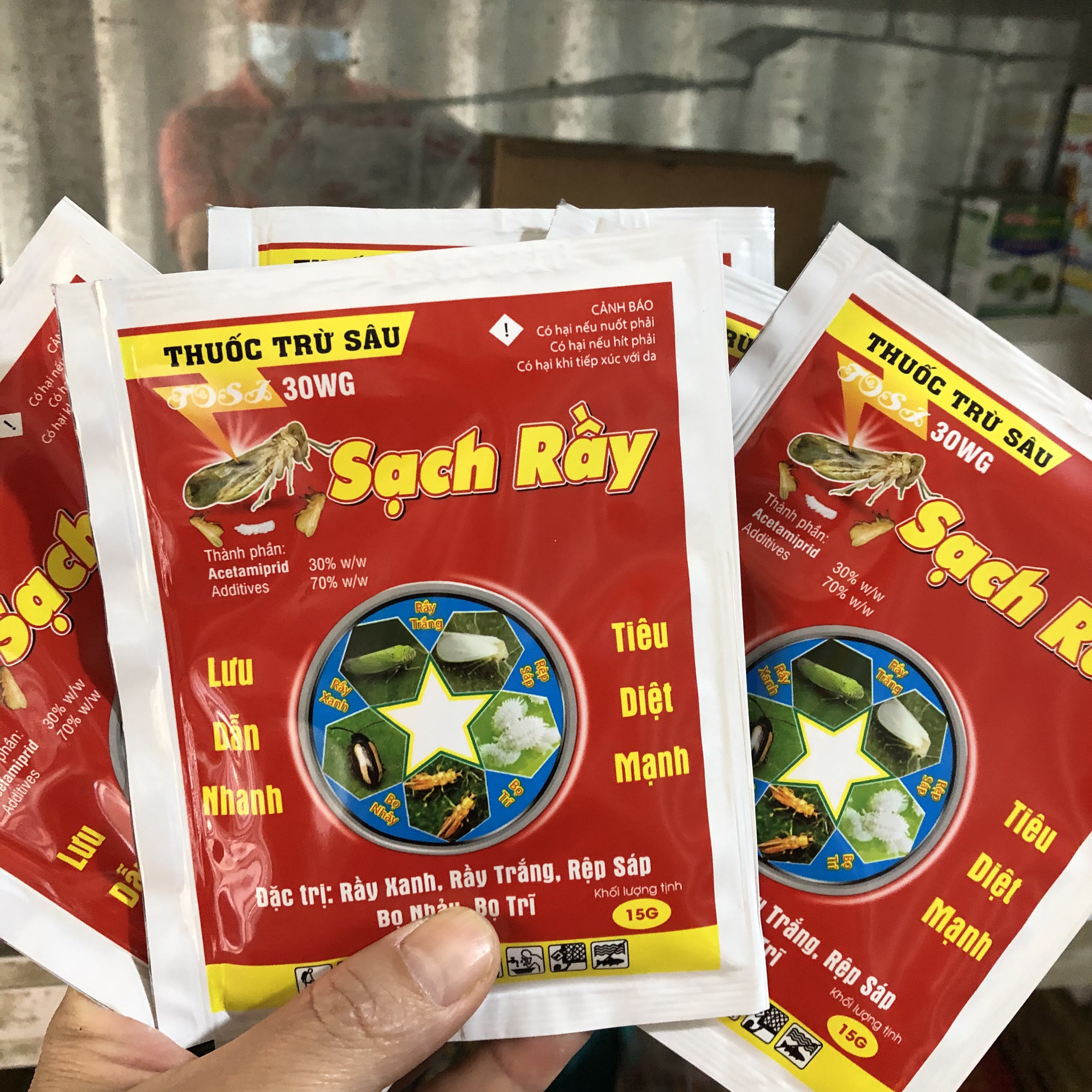 Combo 5 gói sạch rầy 15g; đặc hiệu diệt rầy xanh, rầy trắng, rầy nâu, bọ phấn trắng, bọ nhảy, bọ trĩ hiệu sạch rầy 15g