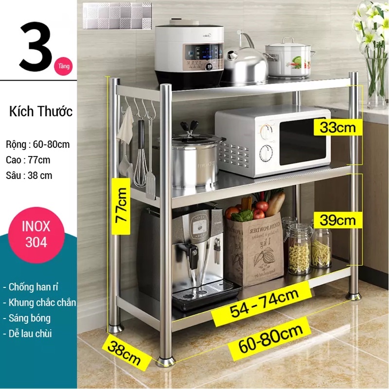 Kệ inox 304 để đồ nhà bếp kalpen 3 tầng, 4 tầng, 5 tầng