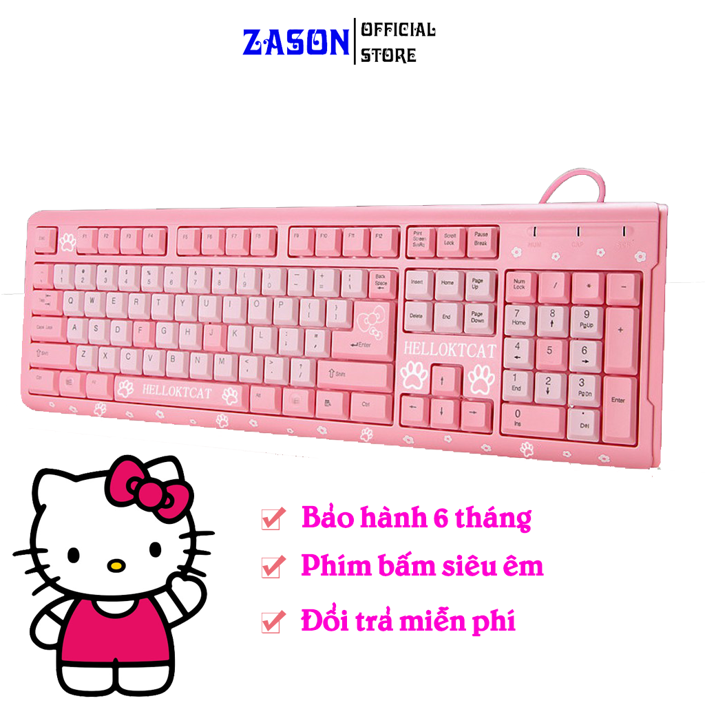 Bàn Phím Hồng Hello Kitty Siêu Êm Siêu Bền Siêu Nhẹ - Bàn Phím Cute Phô Mai Que, Bàn Phím Hồng Live Stream, Bàn Phím Văn Phòng - Zason