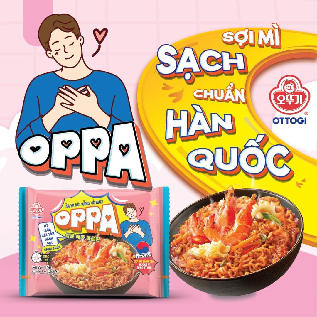 Combo 5 gói Mì Trộn ăn liền Oppa Hàn Quốc 65g - Mì trộn Hải sản hành phi & Mì trộn Tương đen vị bò