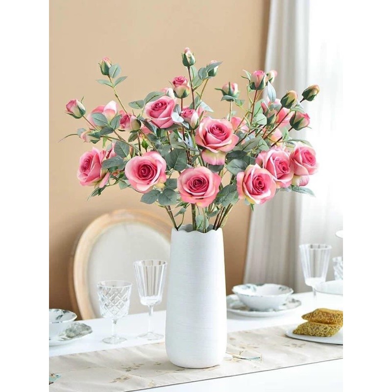 Hoa giả/ hoa lụa - cành hồng hàn quốc 2 bông 2 nụ 1 lộc dài 70 cm