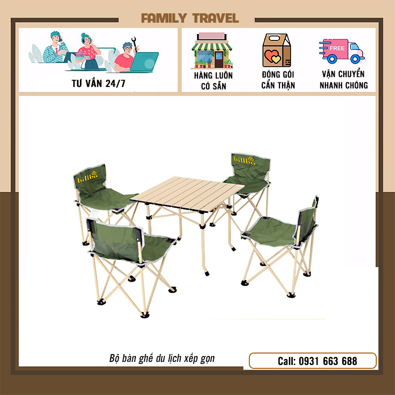 Bộ bàn ghế du lịch cắm trại dã ngoại Billba gấp gọn- Bộ bàn ghế camping xếp gọn kèm túi đựng - Family Travel