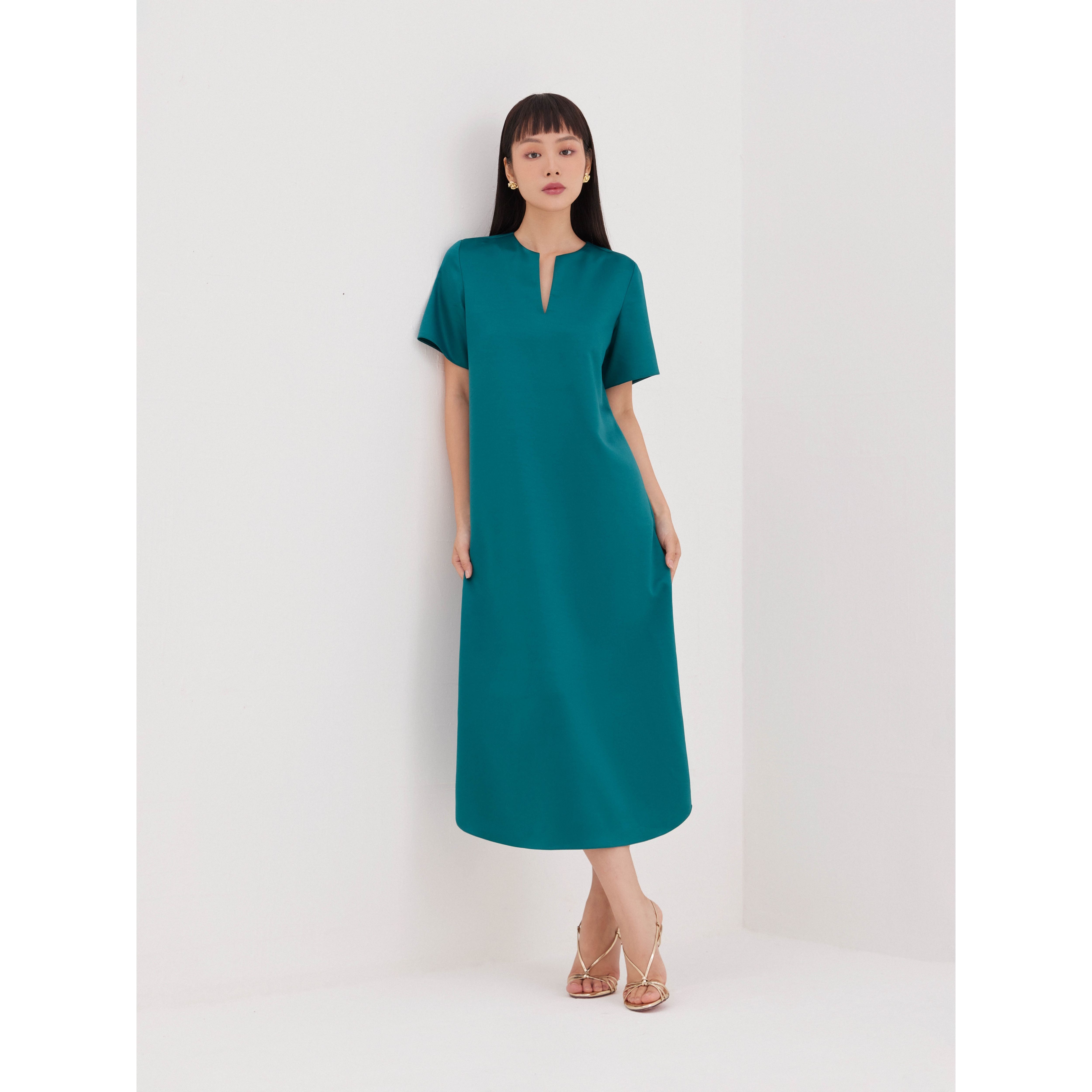Đầm lụa hai da Mauve Y Neck dress