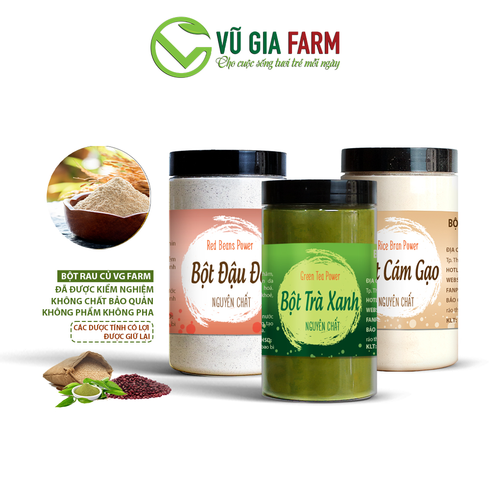   Combo 4 hũ PET  Bột Trà Xanh + Tinh Bột Nghệ + Bột Đậu Đỏ + Bột Cám Gạo - Nguyên Chất Vũ Gia 100g hũ - Dưỡng da tắm trắng hiệu quả - Đã được kiểm nghiệm y tế 