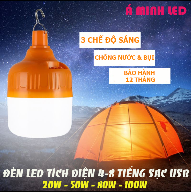 Đèn LED Tích Điện 4-8 Tiếng  Không Dây Sạc USB 30W-40W-50W    (Cam)