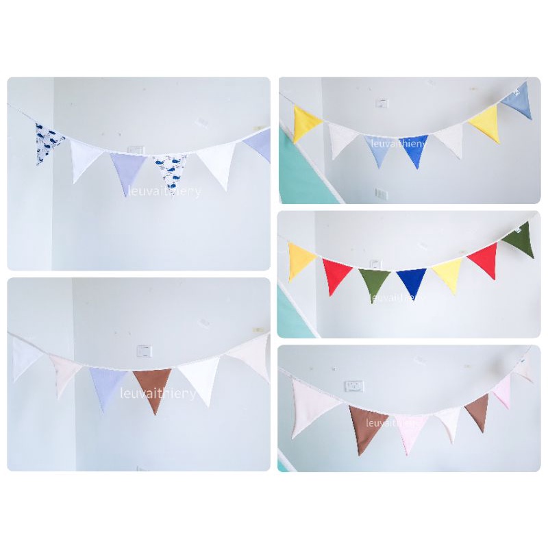 Dây cờ tam giác vải kaki canvas xịn may đẹp - 2.2m Dây cờ trang trí Decor Sinh nhật Lều vải Thiên Ý nhiều màu