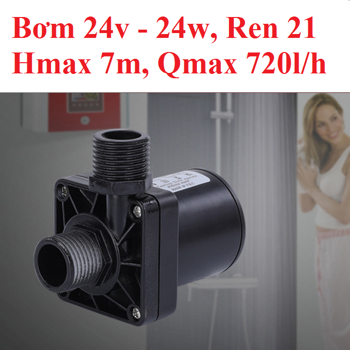 Bơm 24v - 24w - 720lh - Đẩy cao 7m - Không chổi than