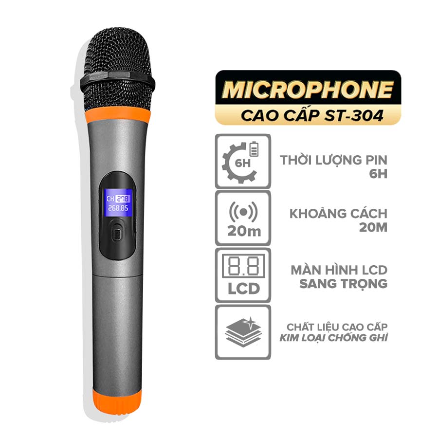 Micro Karaoke Không Dây Đa Năng COK ST-304 - Thời Lượng Pin 6h Màn Hình LED Chống Nhiễu Chống Hú Lọc Âm Khoảng Cách 20m - Bảo Hành 6 Tháng