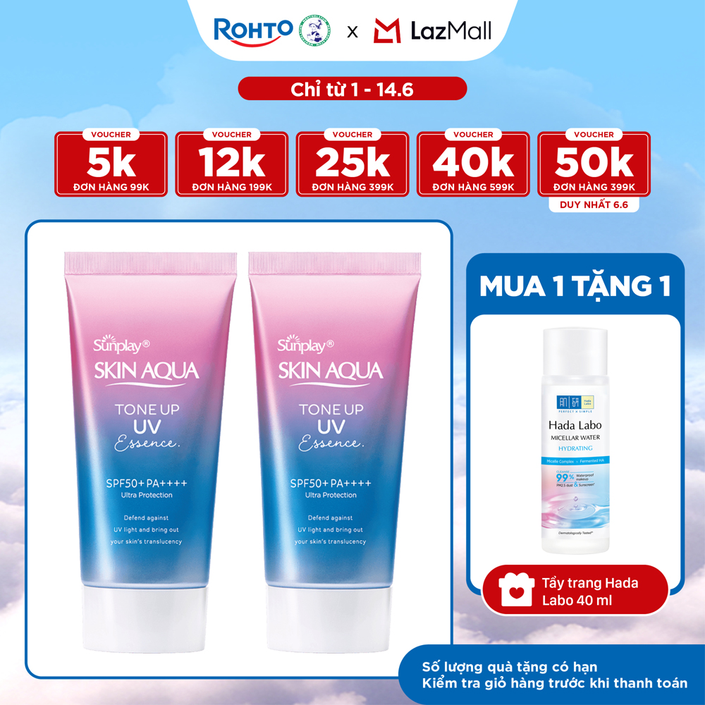 [VB] Bộ đôi kem chống nắng nâng tông Skin Aqua Tone up Lavender cho da tối màu  da vàng, dạng tinh chất Sunplay Skin Aqua Tone Up UV Essence Lavender SPF 50+ PA++++ 50g