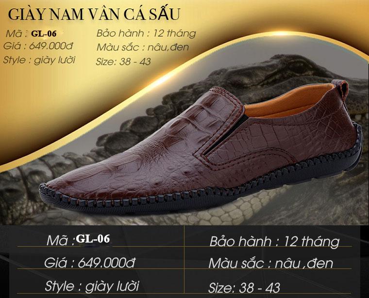 Giày lười nam da bò cao cấp dập vân cá sâu sêu mềm GL-06