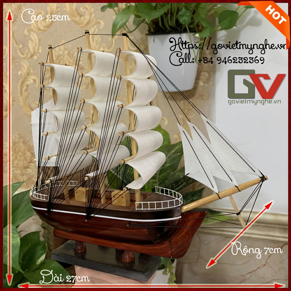 [Dài 25cm - Giao hàng nguyên chiếc] Mô hình tàu thuyền gỗ trang trí nhà cửa - tàu gỗ phong thủy thuận buồm xuôi gió