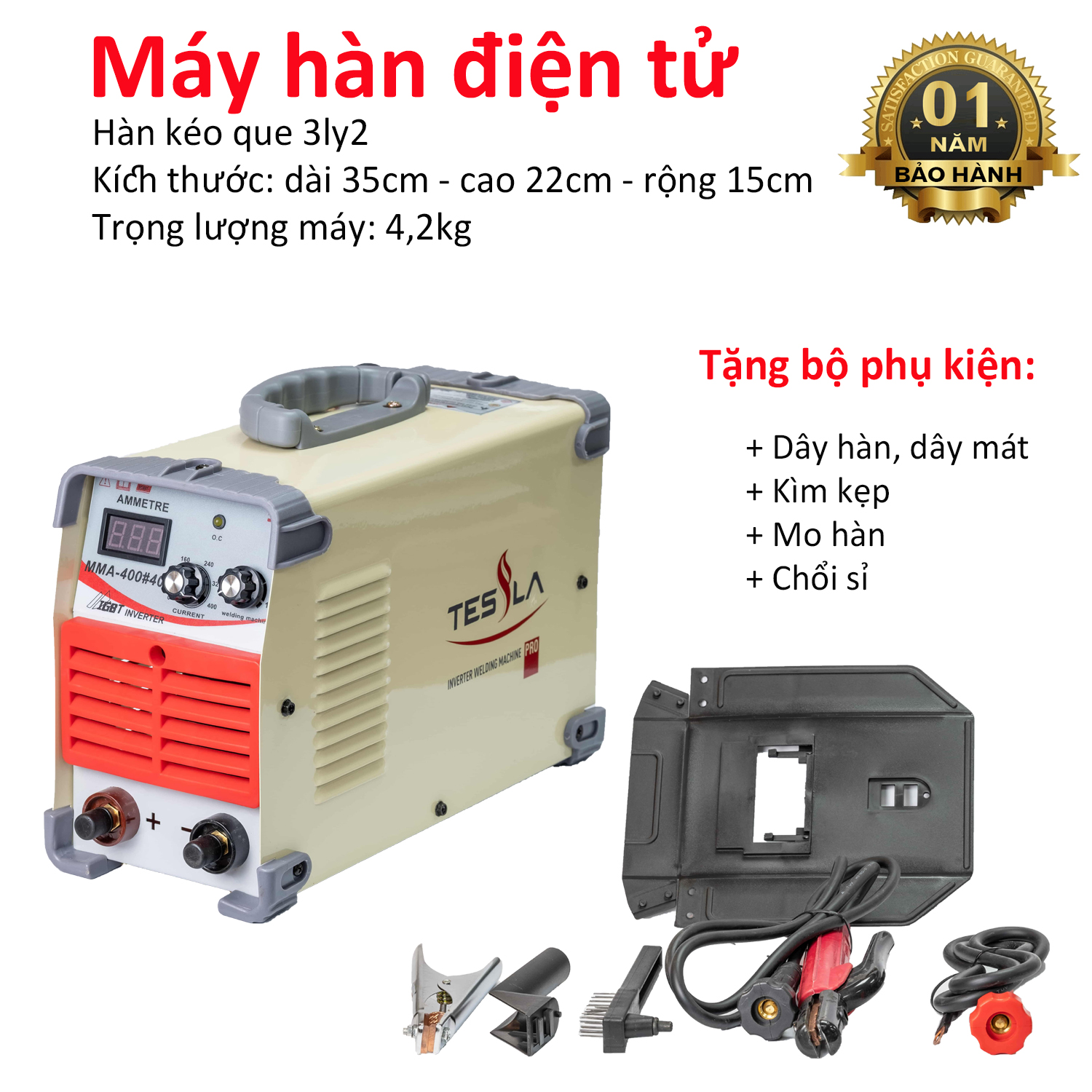 Máy hàn điện tử, máy hàn que, hàn hồ quang Tesla MMA400#40 hàn kéo que 3.2 - Bộ phụ kiện dây hàn dây mát mo hàn, may han mini