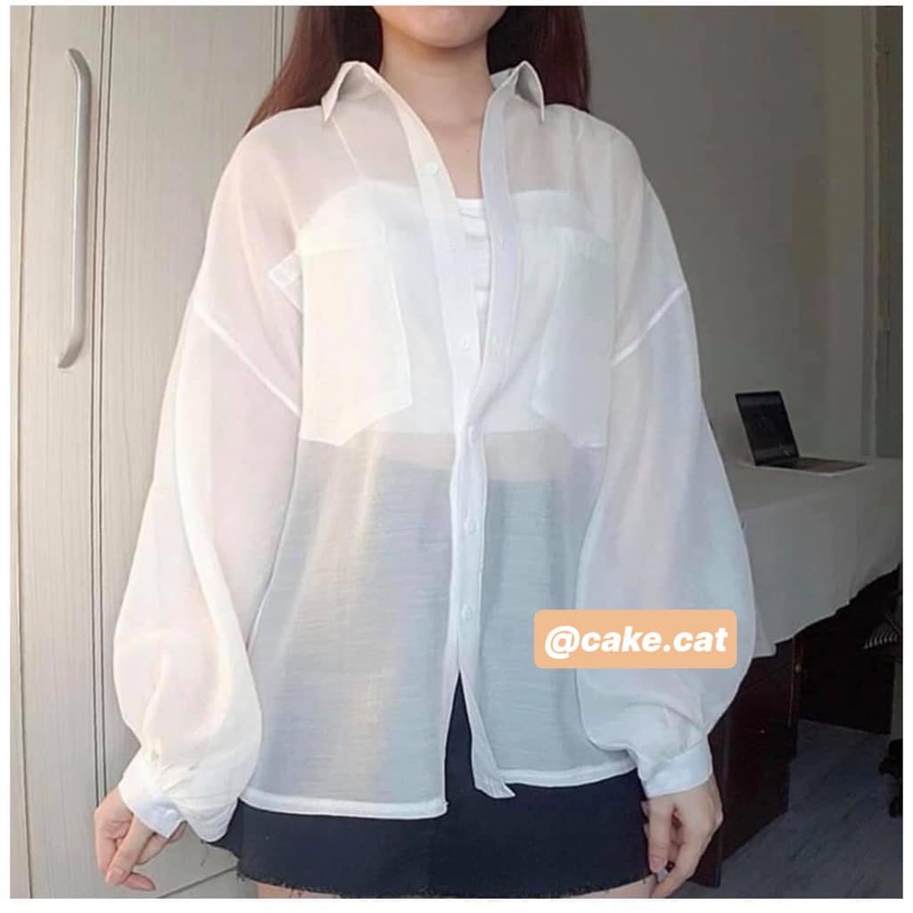 Sét áo sơ mi voan kèm áo 2 dây chất voan mềm tay bồng, áo sơ mi nữ, áo sơ mi voan, áo 2 dây nữ, áo voan nữ, áo sơ mi kèm áo 2 dây, áo sơ mi trắng, áo sơ mi đen, áo sơ mi ulzzang, CLOWE