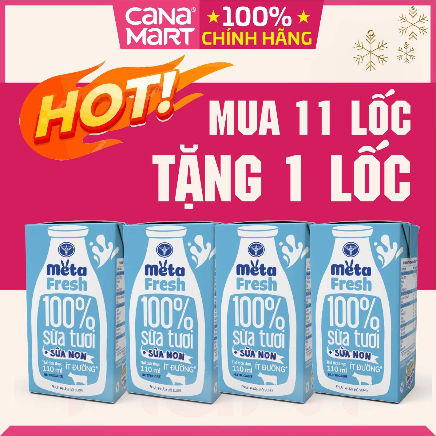 Thùng sữa tươi Nutricare Meta Fresh Ít Đường sữa non tăng cường miễn dịch (110ml)