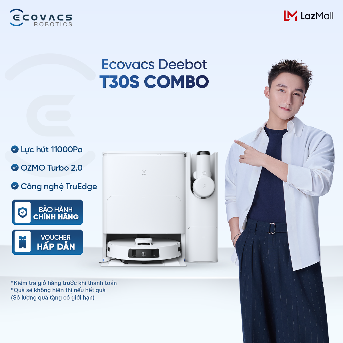 Ecovacs Deebot T30S Combo Vacuum Cleaning Robot - Integrated Handheld Vacuum Cleaner - Genuine 24-Month Warranty