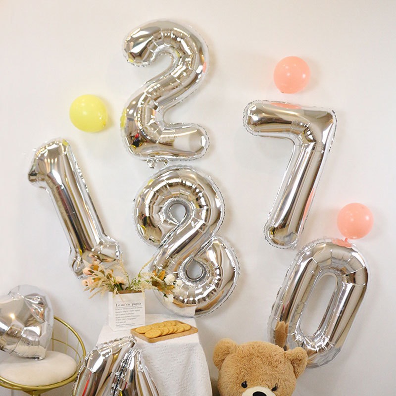 Bóng số tuổi màu bạc sinh nhật, party, kỉ niệm size đại 32inch~70cm