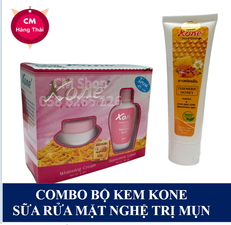 Combo kem kone và sữa rửa mặt nghệ thái lan 100% chính hãng