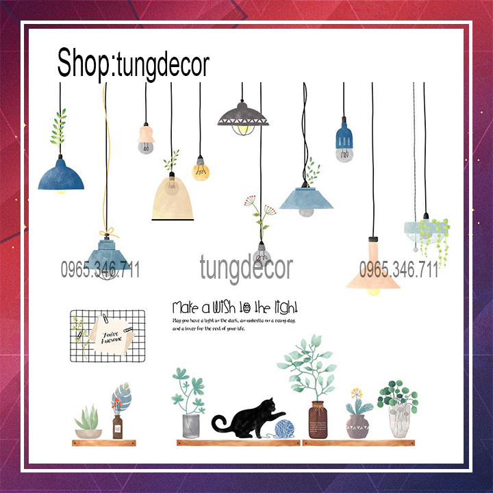 Decal dán tường trang trí phòng sẵn keo- đèn trang trí 2 qr9085 decal dán tường trang trí phòng ngủ
