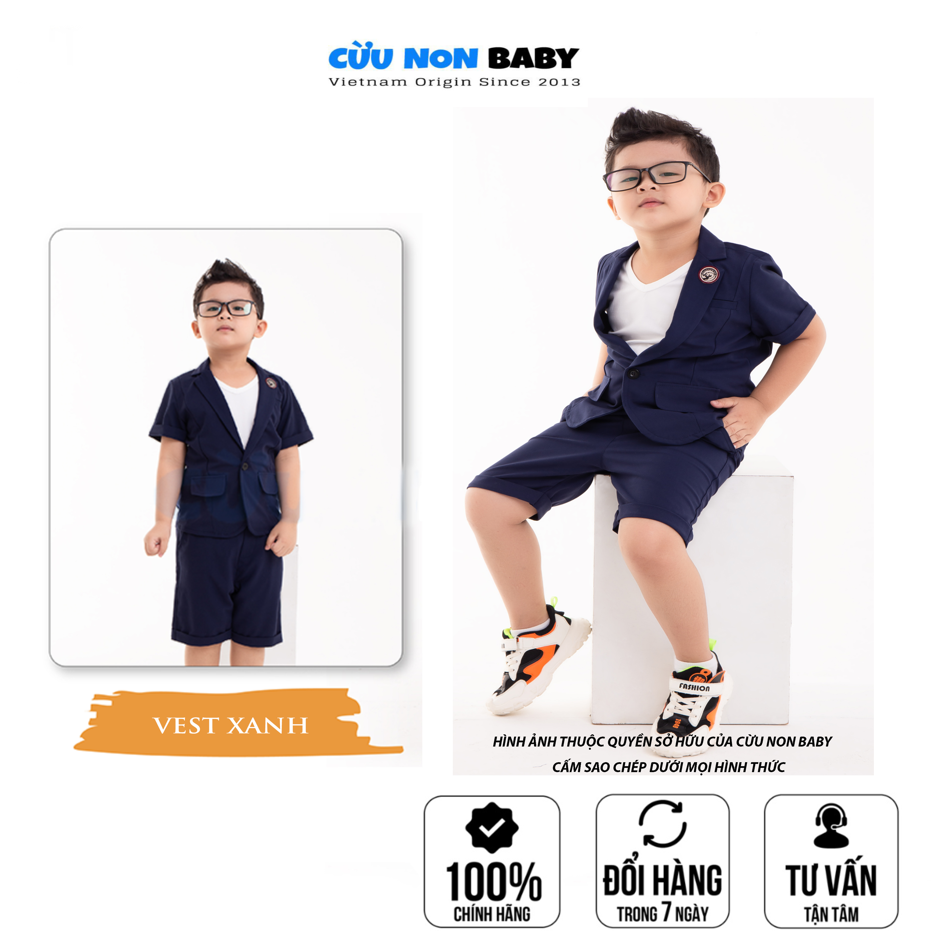 [Ảnh Thật] Bộ Vest Bé Trai sang chảnh cho Soái Ca- Cừu Non Baby, Chất liệu Kaki Thun co giãn,TẶNG Áo Thun giá 69k. Xanh Đen