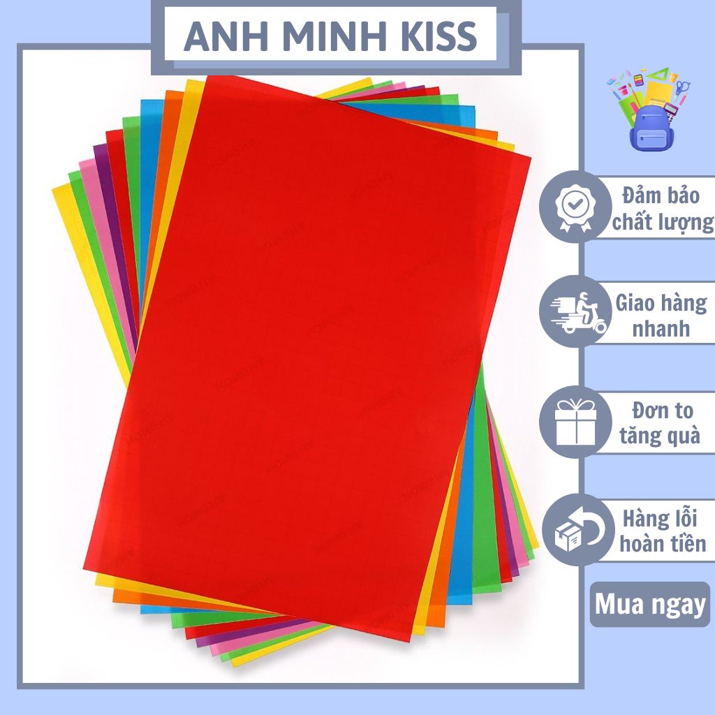 Xấp 70 tờ giấy màu thủ công không keo có kẻ ô caro khổ 17x21cm
