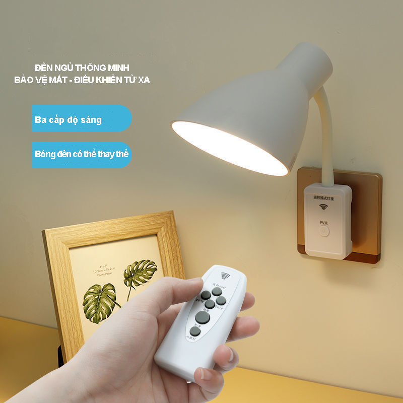 Đèn ngủ thông minh điều khiển từ xa 3 cấp độ sáng, chế độ hẹn giờ 3 mốc thời gian công suất 220V/9W, ánh sáng vàng ấm - Bảo hành 01 năm