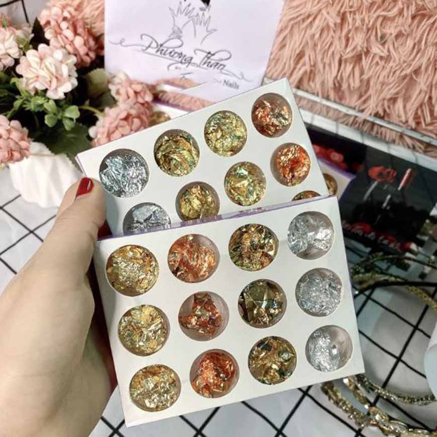 Sét Giấy nhún 12 màu trang trí móng - Sét giấy nhún 12 ô 4 màu trang trí móng tay cực sang