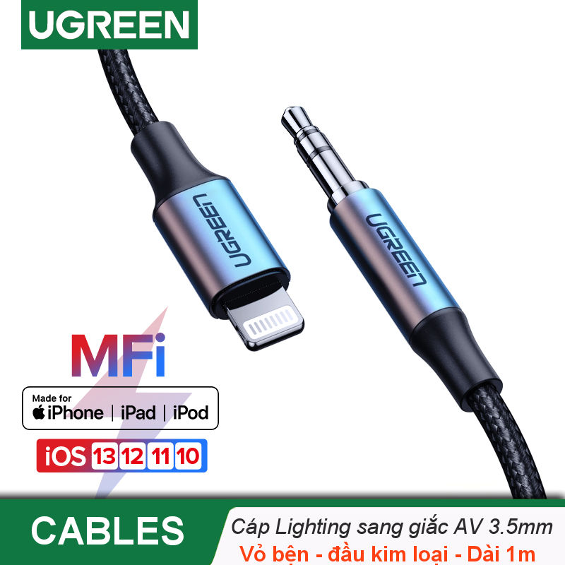 Dây chuyển đổi cổng Lightning sang chuẩn giắc 3.5mm cho phép kết nối iPhone với các thiết bị âm thanh như: loa, tai nghe ... vỏ bện dài 1m UGREEN US315 Dây chuyển đổi cổng Lightning sang chuẩn giắc 3.5mm cho phép kết nối iPhone với các thiết bị âm thanh như: loa, tai nghe ... vỏ bện dài 1m UGREEN US315