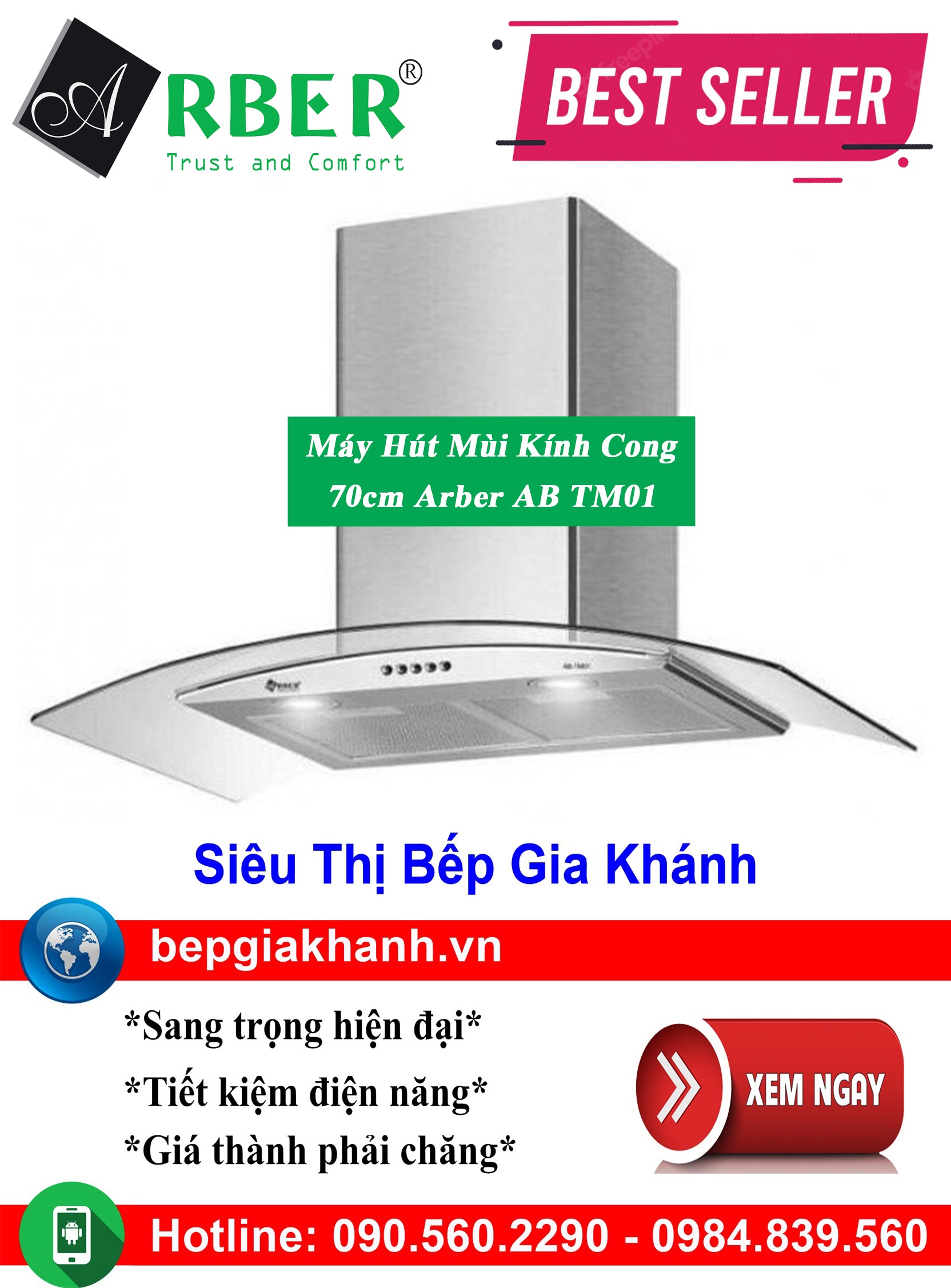[HCM]Máy hút mùi kính cong 70cm Arber AB TM01, máy hút mùi nhà bếp, máy hút mùi bếp, máy hút mùi kính cong, máy hút mùi canzy, máy hút mùi mini, máy hút mùi âm trần, máy hút mùi electrolux, may hut mui