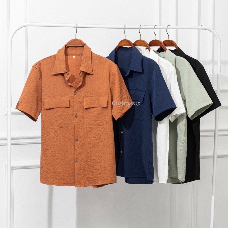 Áo sơ mi đũi cộc tay nam 98 WEAR chất đũi Li-nen trẻ trung năng động mát mẻ cho mùa hè nóng bức