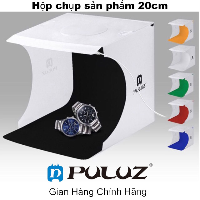 Hộp chụp ảnh sản phẩm puluz 20cm - chụp ảnh quay videos sản phẩm studio 2 dàn đèn led - tặng kèm 6 phông nền