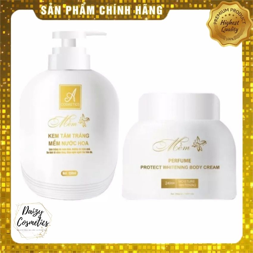 Combo kem body A Cosmetics kem body mềm chữ A chính hãng + Tắm trắng mềm nước hoa - mỹ phẩm Phương Anh - Dưỡng trắng da body, dưỡng trắng toàn thân, dưỡng ẩm body, không gây trắng ảo, bết rít và lộ vân kem - Daizy Cosmetics