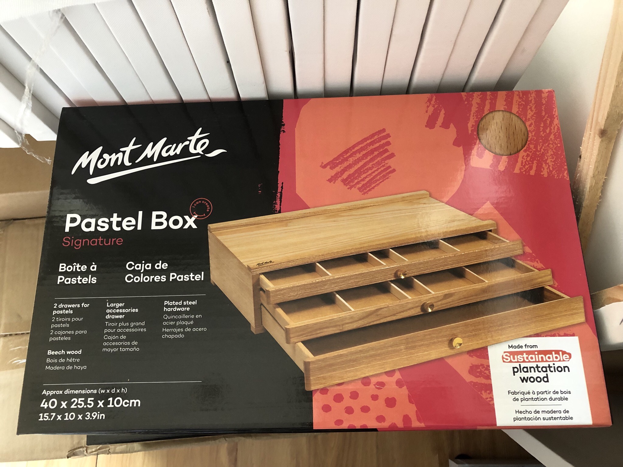 Hộp gỗ 3 ngăn đựng dụng cụ vẽ (hộp rỗng, đồ trong hình chỉ minh họa)