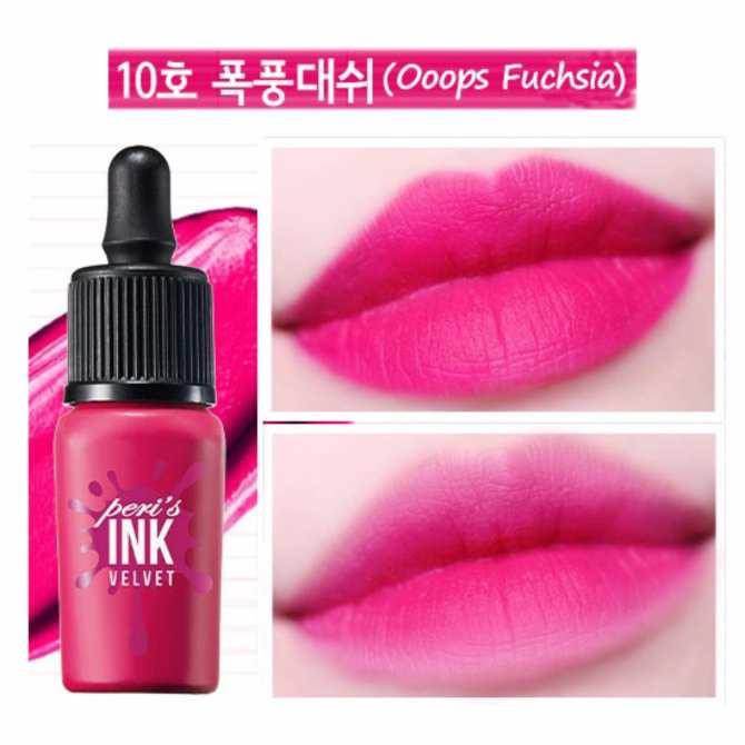 [HCM]Son Kem Lì Peripera Ink Peris Velvet 8g #10 Ooops Fuchsial (Hồng Cánh Sen)