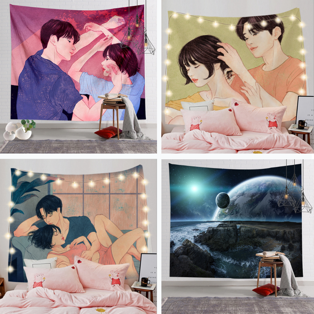 Thảm treo tường, vải treo tường Size 150x130cm, Decor phòng ngủ, tranh vải treo tường cute