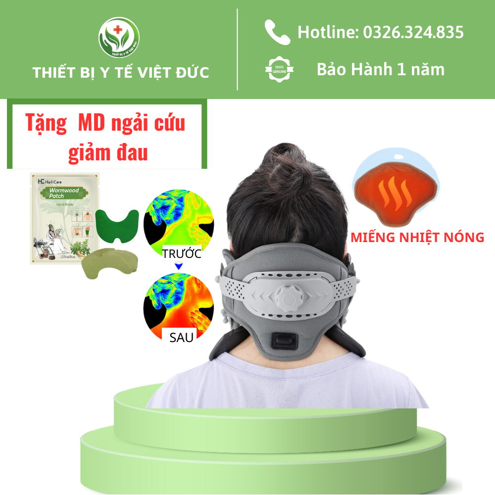 Đai định hình kéo giãn cột sống cổ có chườm nóng giảm đau vùng cổ do thoái hóa, gai đốt sống cổ, thoát vị cổ....